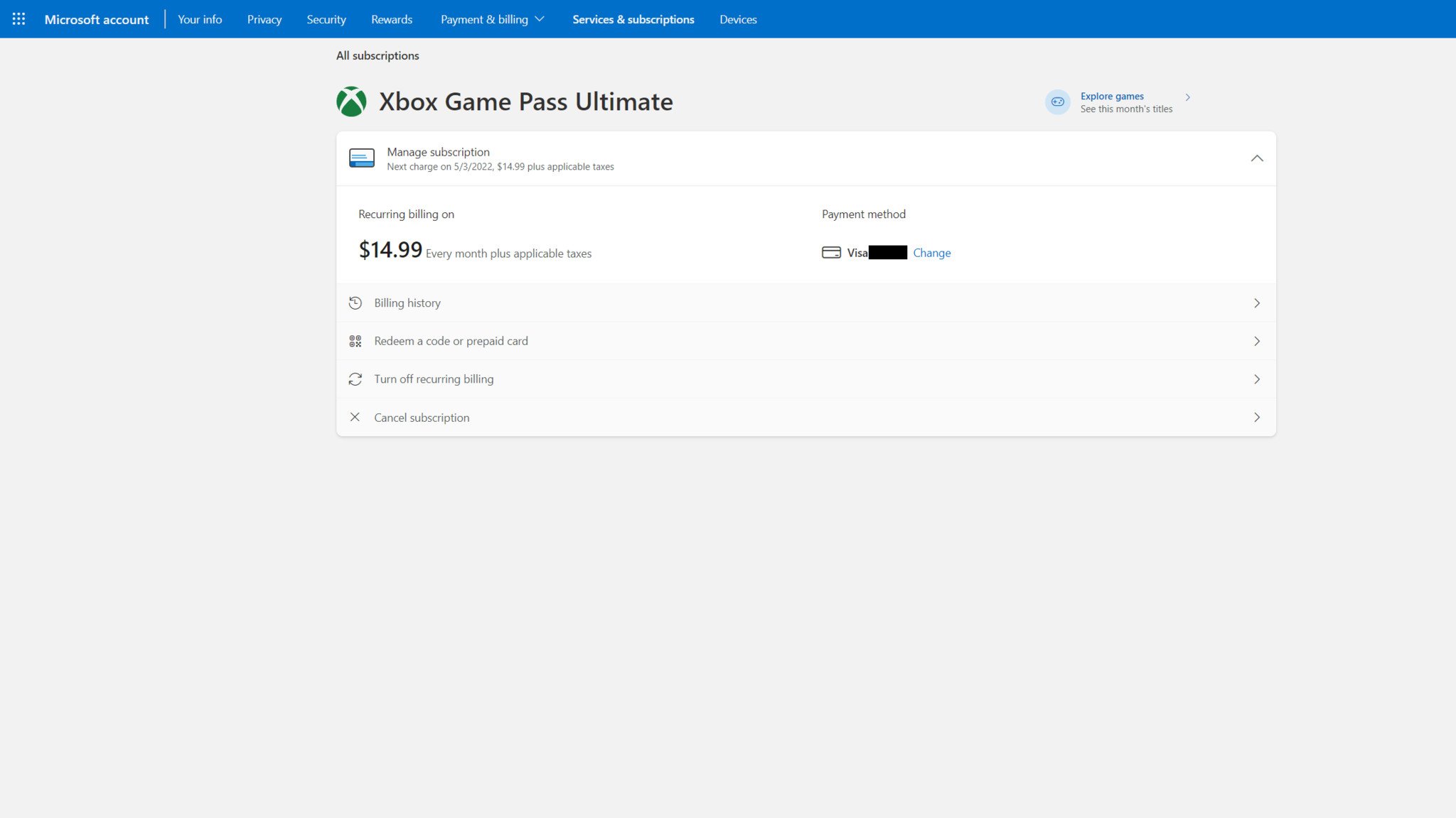 Xbox Subscriptions Management Portal Image