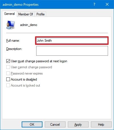 Computer Management change Windows 10 account name