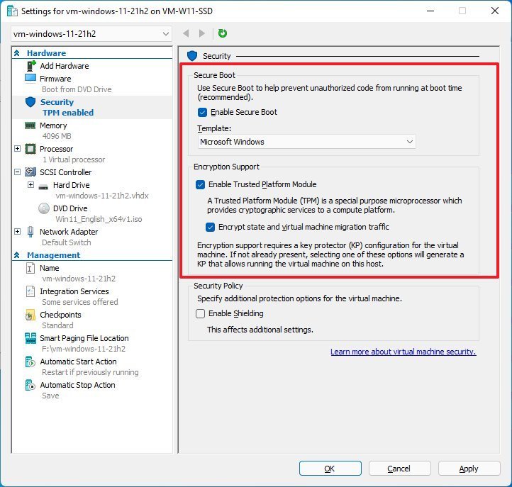 Hyper-V Enables Secure Boot and TPM