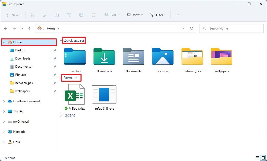 File Explorer Home page