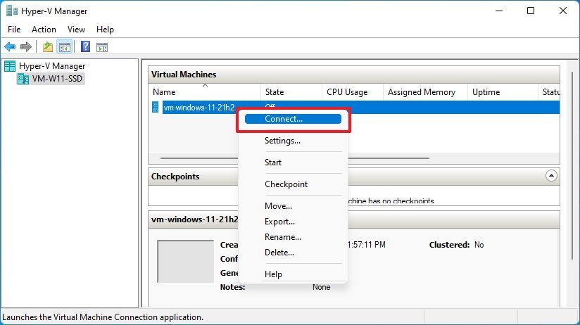 Connect to virtual machine