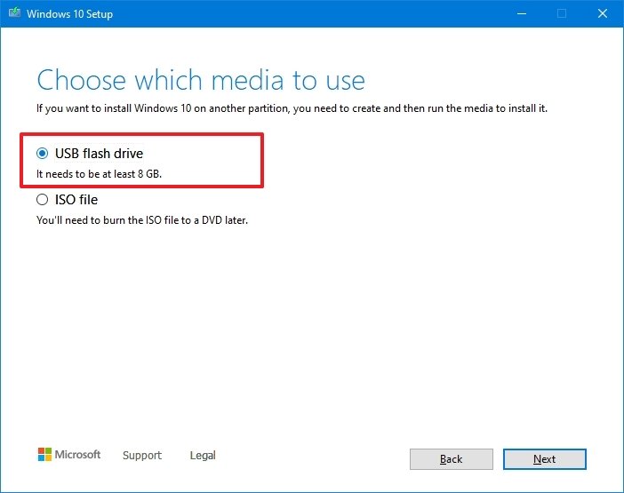 Media Creation Tool USB flash drive option