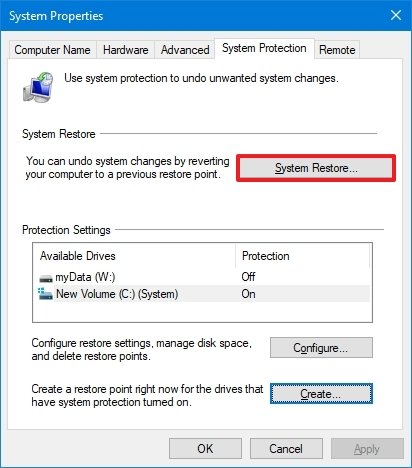 Windows 10 start system restore