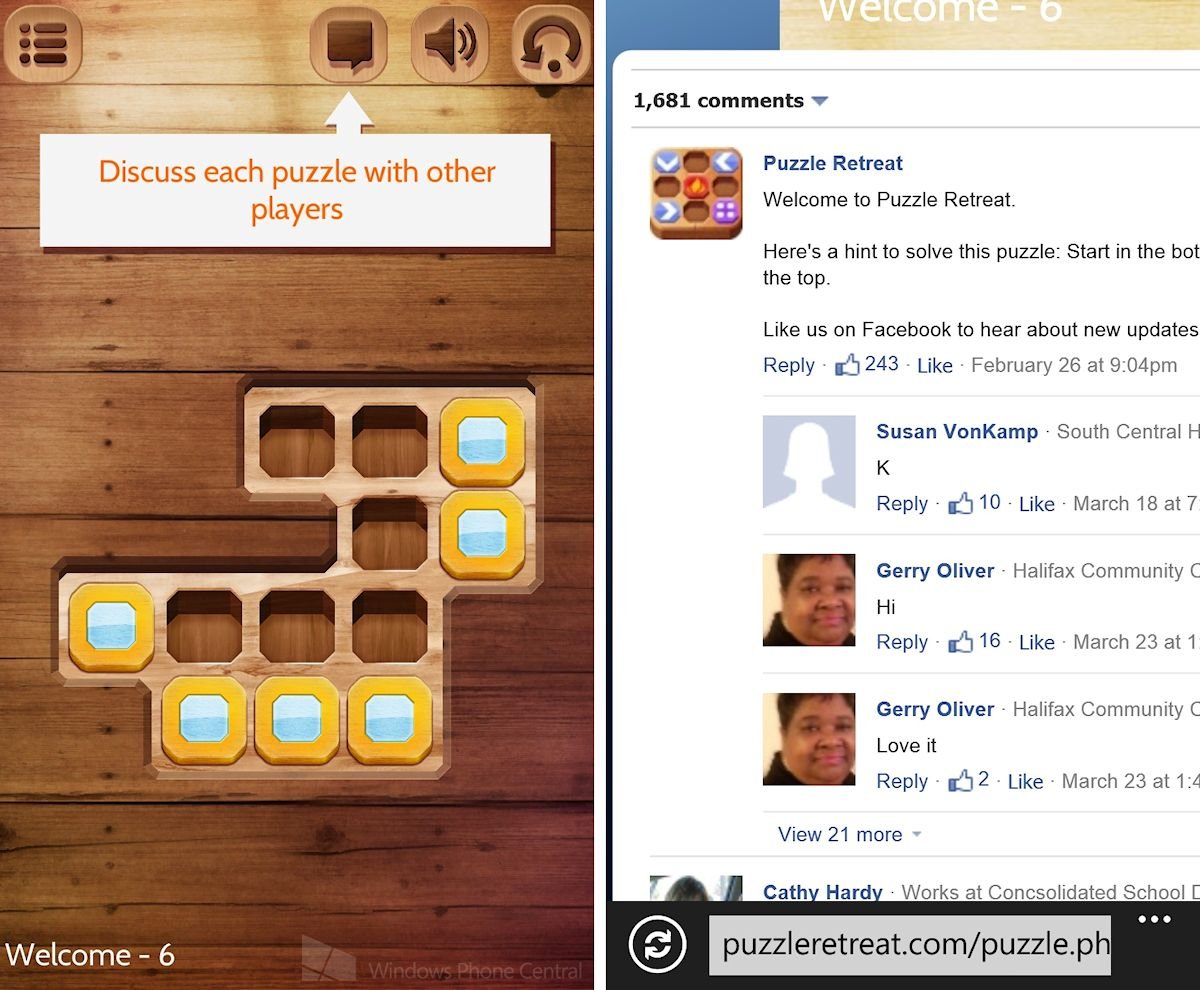 Puzzle Retreat for Windows Phone 8 Facebook