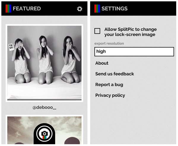 SplitPic Gallery and Settings