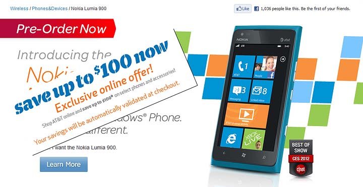 00 discount on the AT&T Nokia Lumia 900