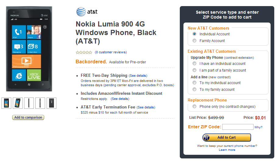AT&T Nokia Lumia 900 at Amazon Wireless