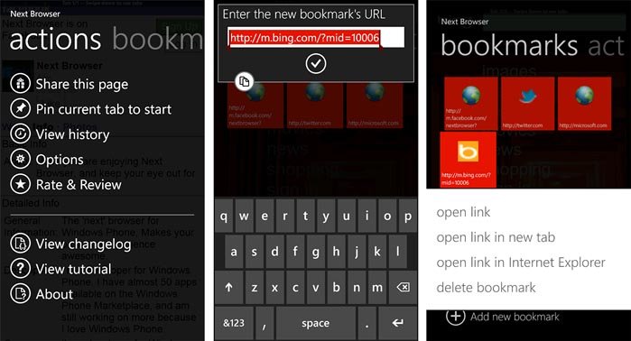Next Browser Actions and Bookmarks