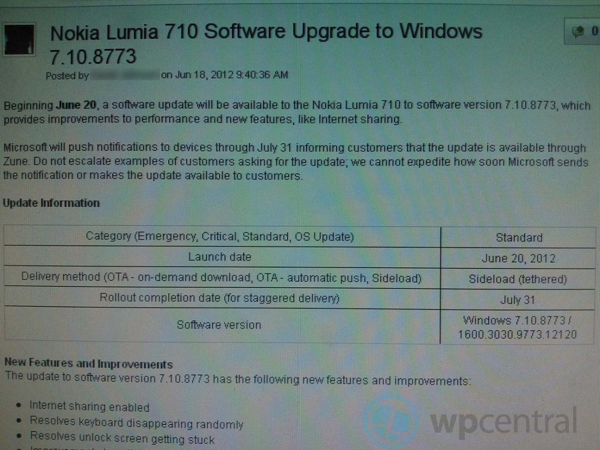 T-Mobile update for Lumia 710