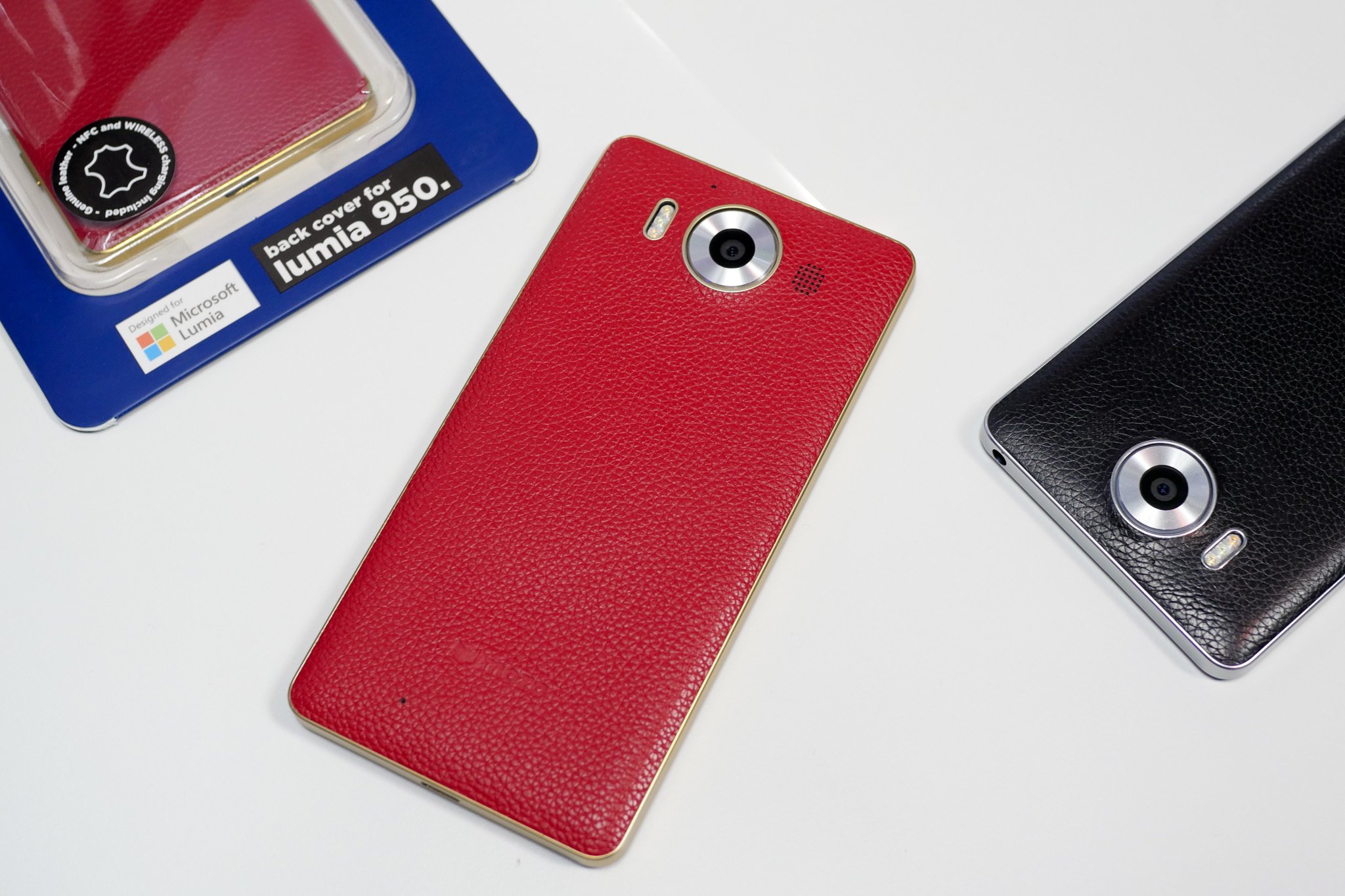 red leather and gold Mozo cover for the Lumia 950