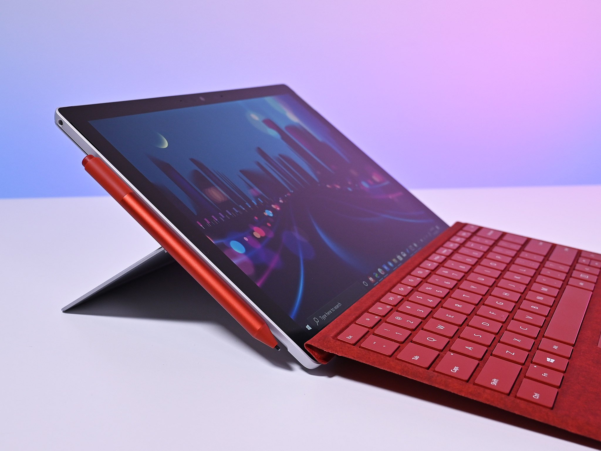 Surface Pro 7 with Red keyboard and Surface Pen