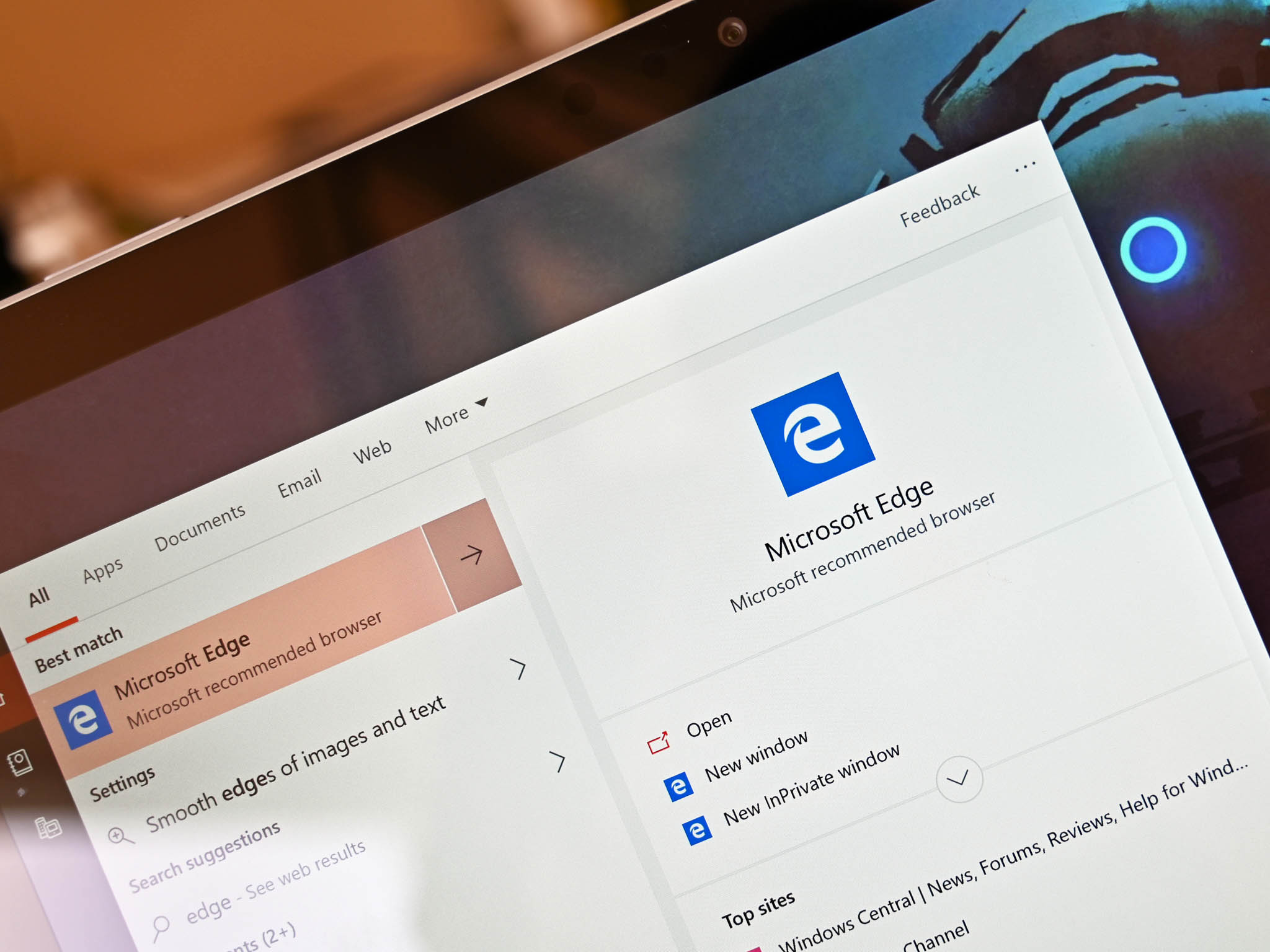 Microsoft Edge logo in Windows search