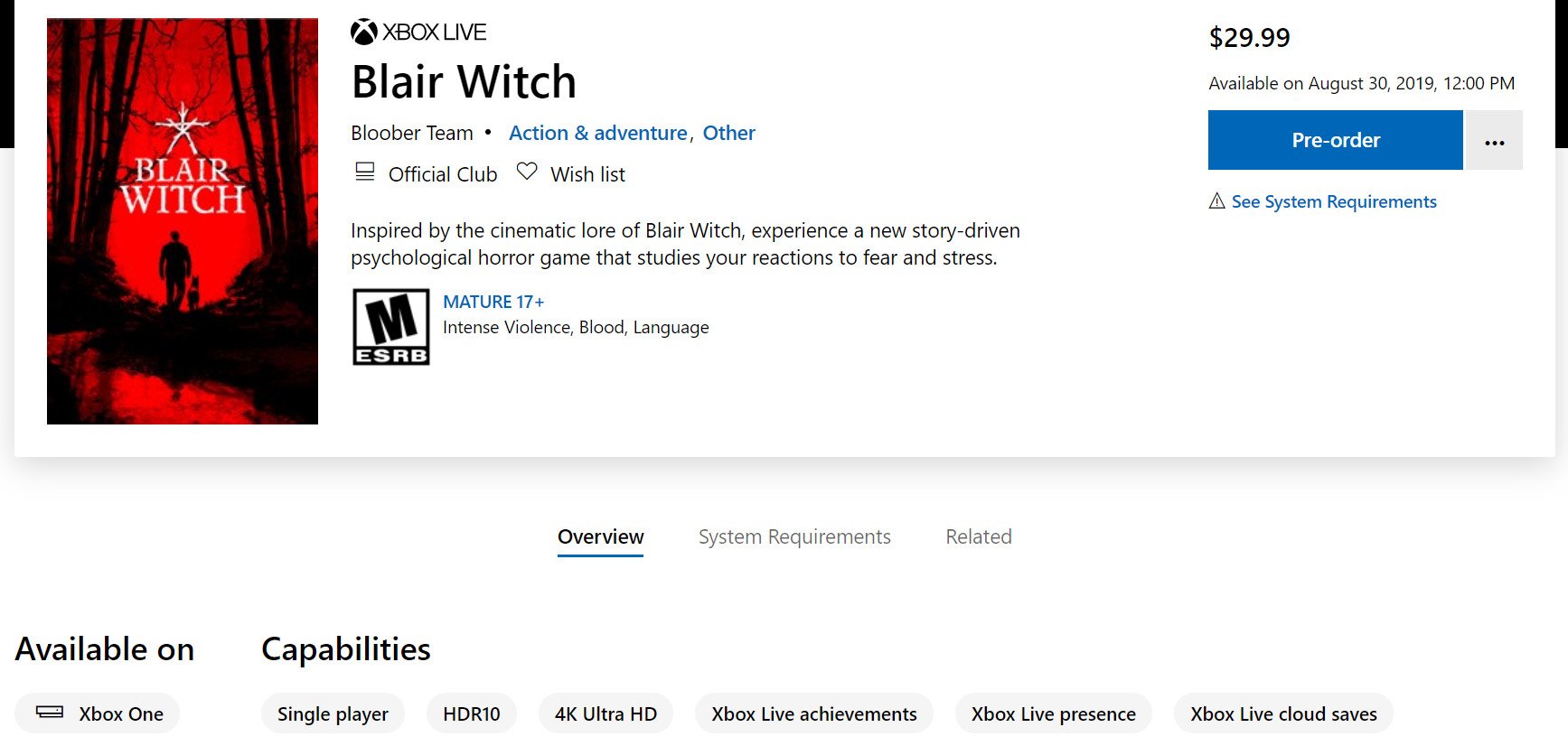 blair witch xbox store