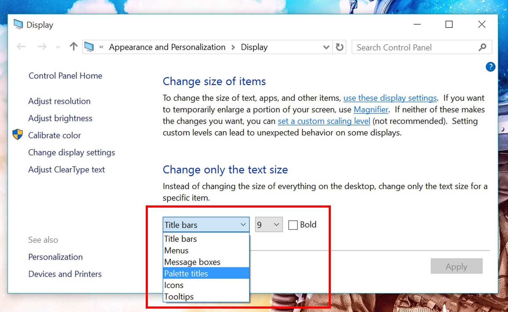 Windows 10 Display settings