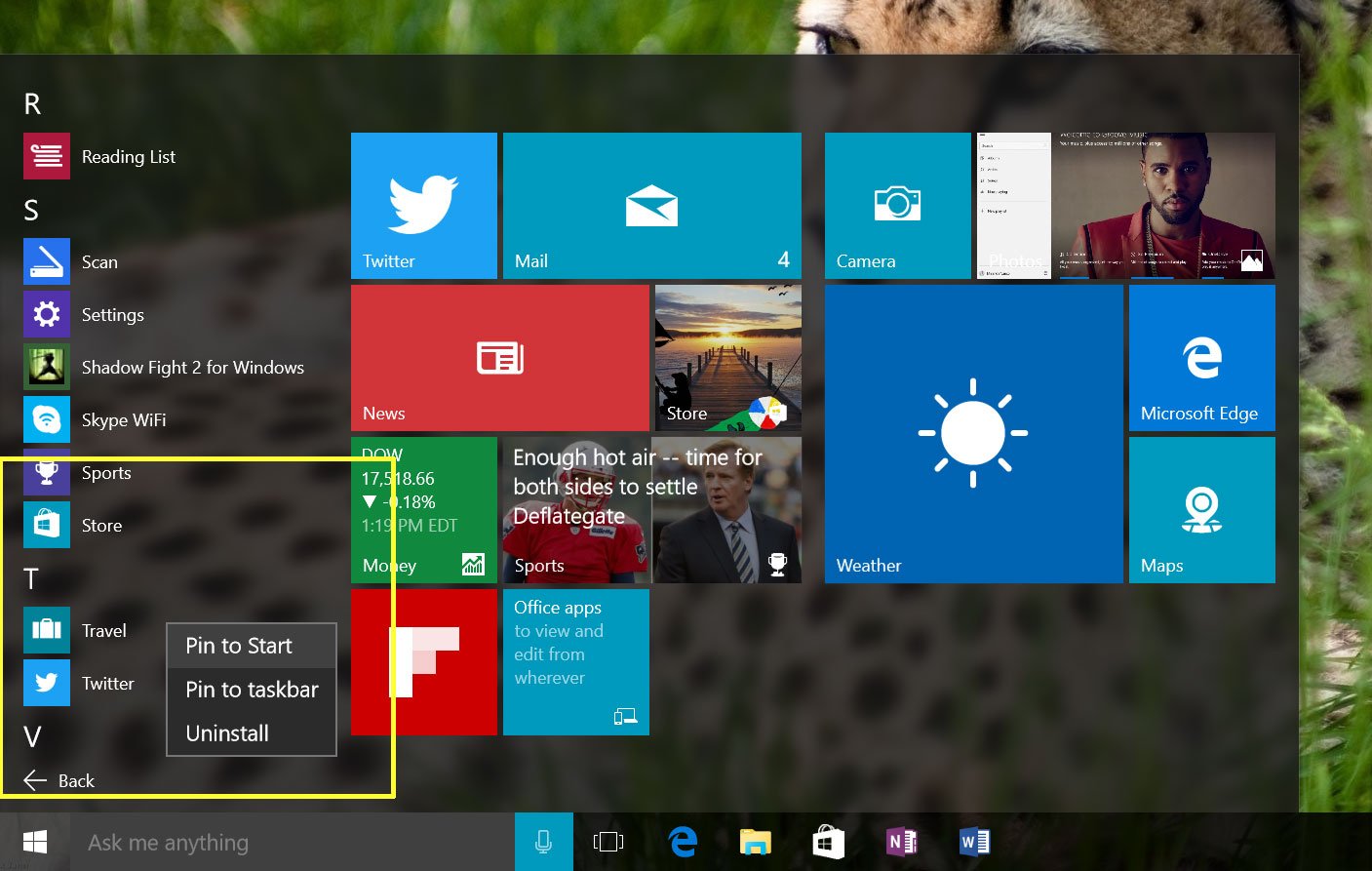Windows 10 pin start