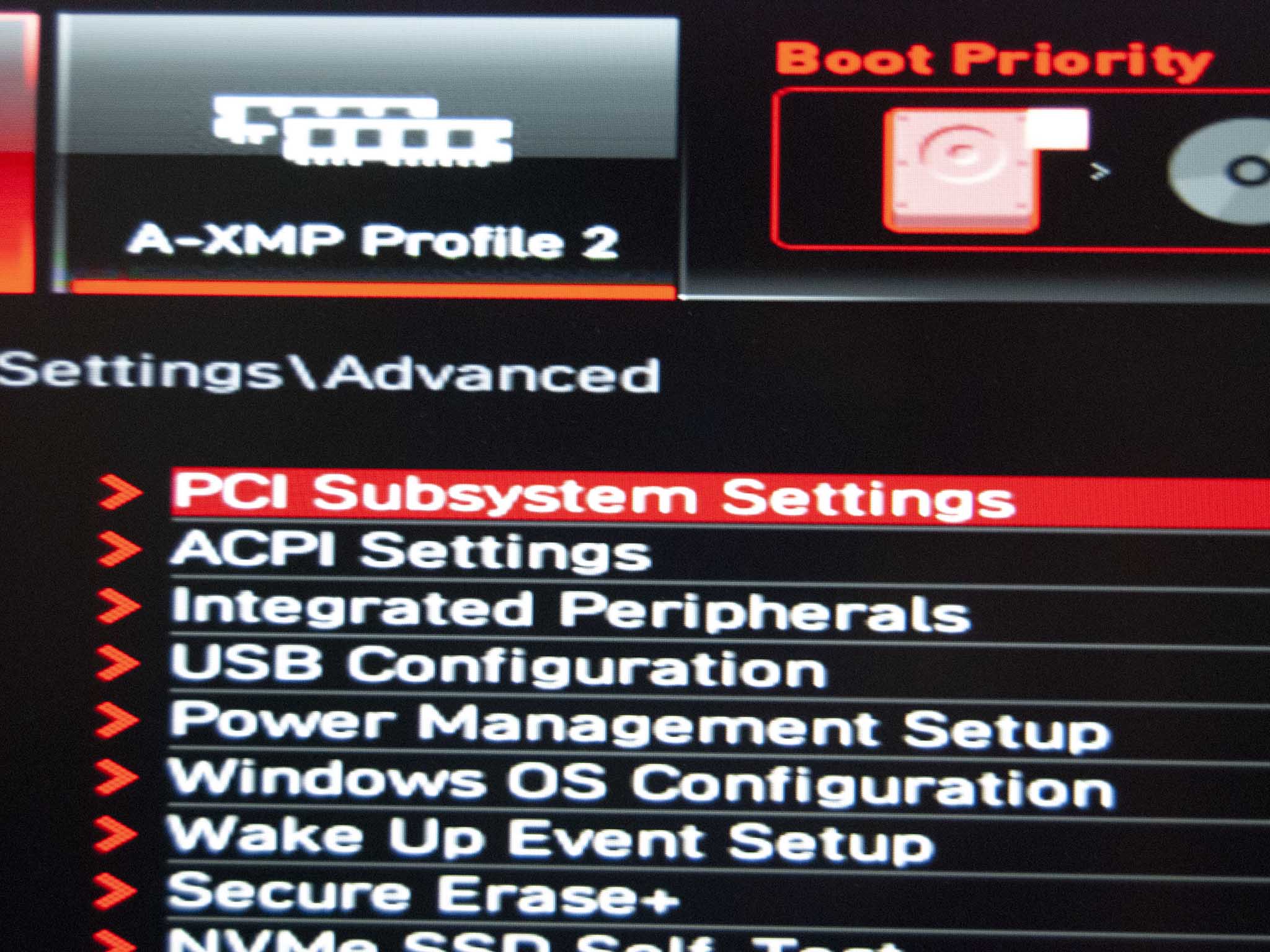 Clique em Configurações do subsistema PCI
