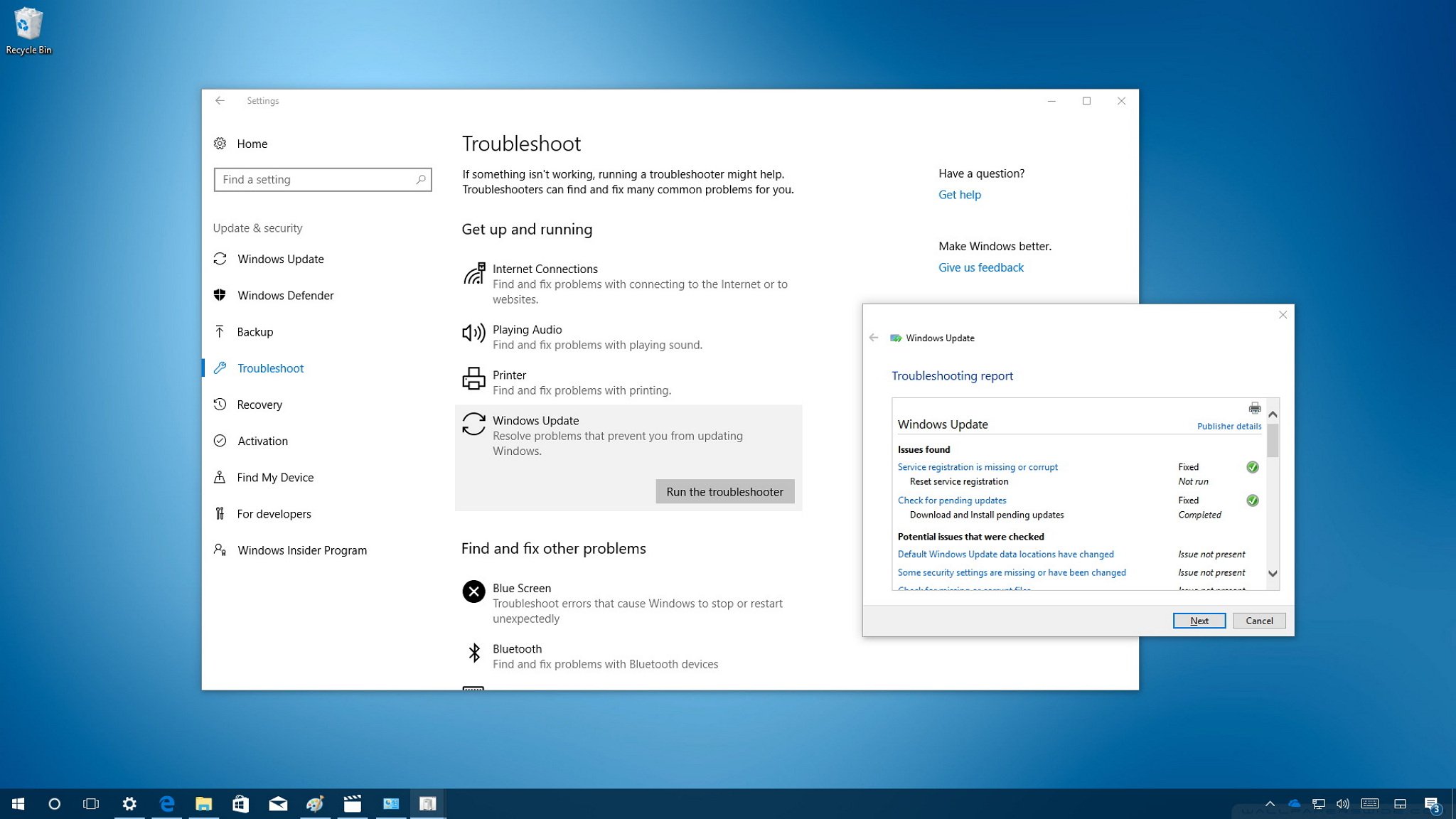Using Troubleshoot Tools on Windows 10