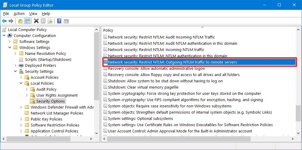 Group Policy Editor Security options