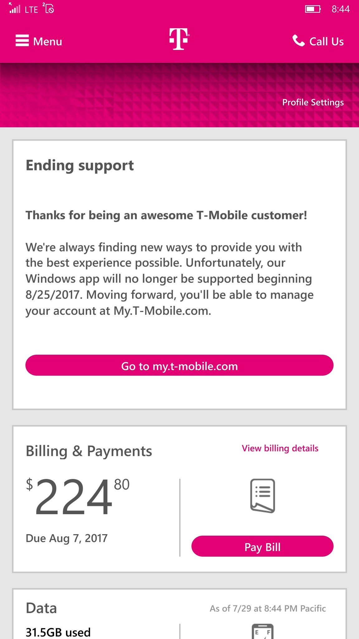 T-Mobile retiring its app for Window phones on August 25
