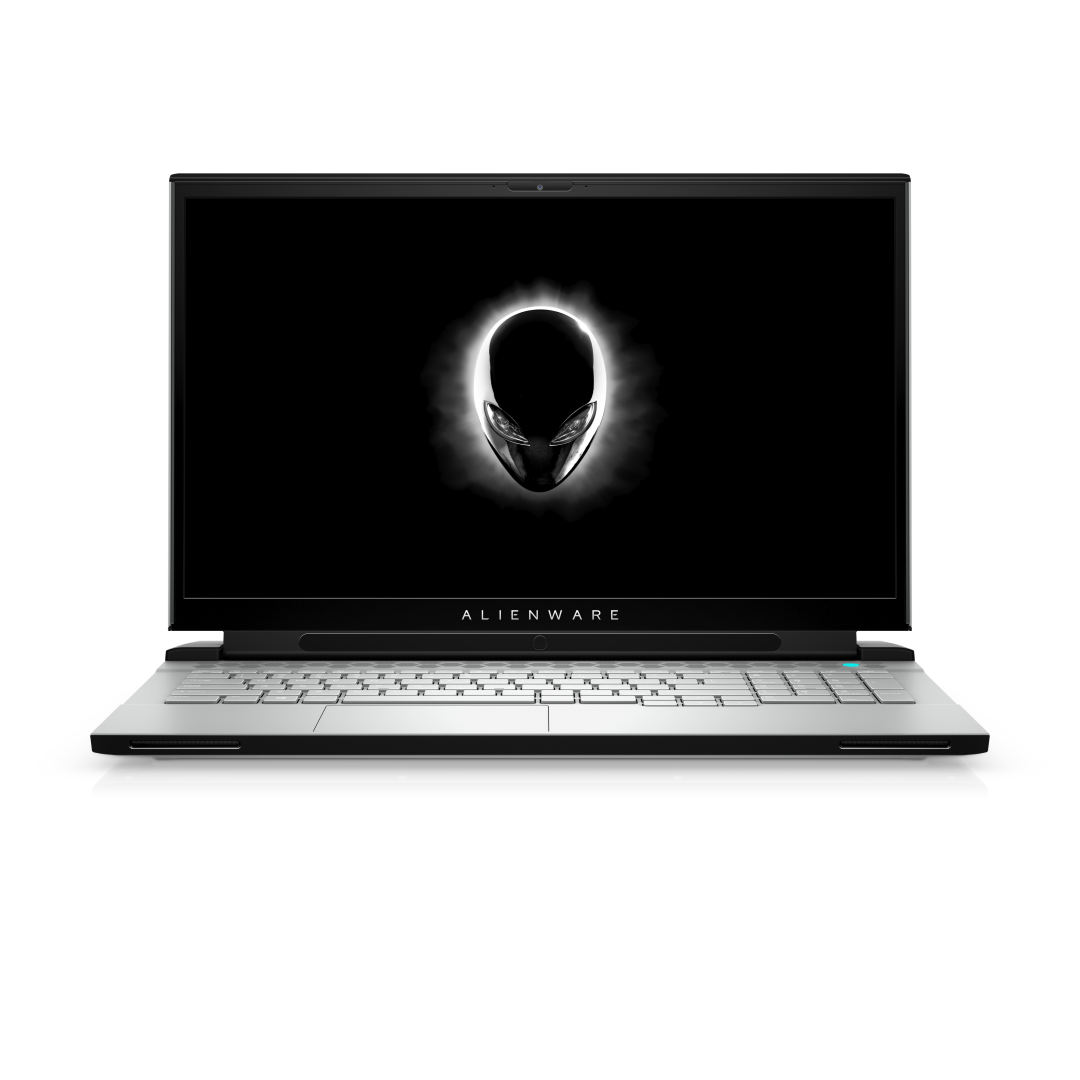 Alienware M17 R3 In Lunar Light And Alienware Background Front View V