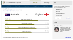 Bing's Cricket World Cup coverage includes match predictions