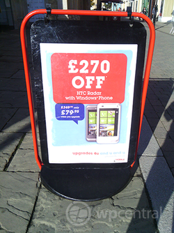 Phones4u marketing the HTC Radar Windows Phone for just £79.95