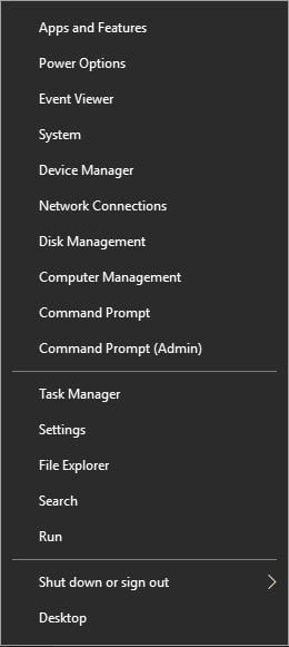 Power User menu with Command Prompt