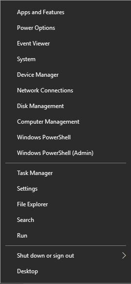 Power User menu with Windows PowerShell
