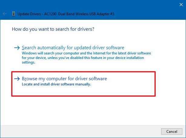 Device Manager update driver manually option