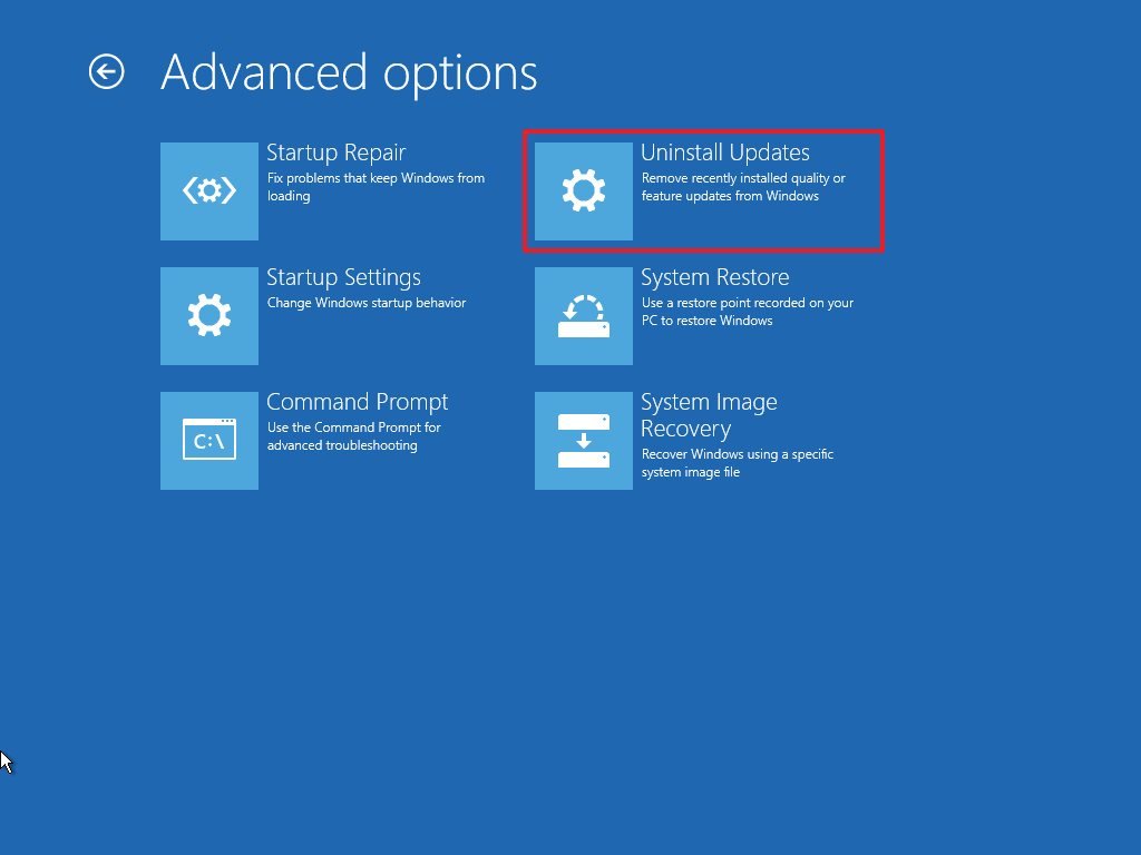 Advanced Startup Uninstall Updates on Windows 10