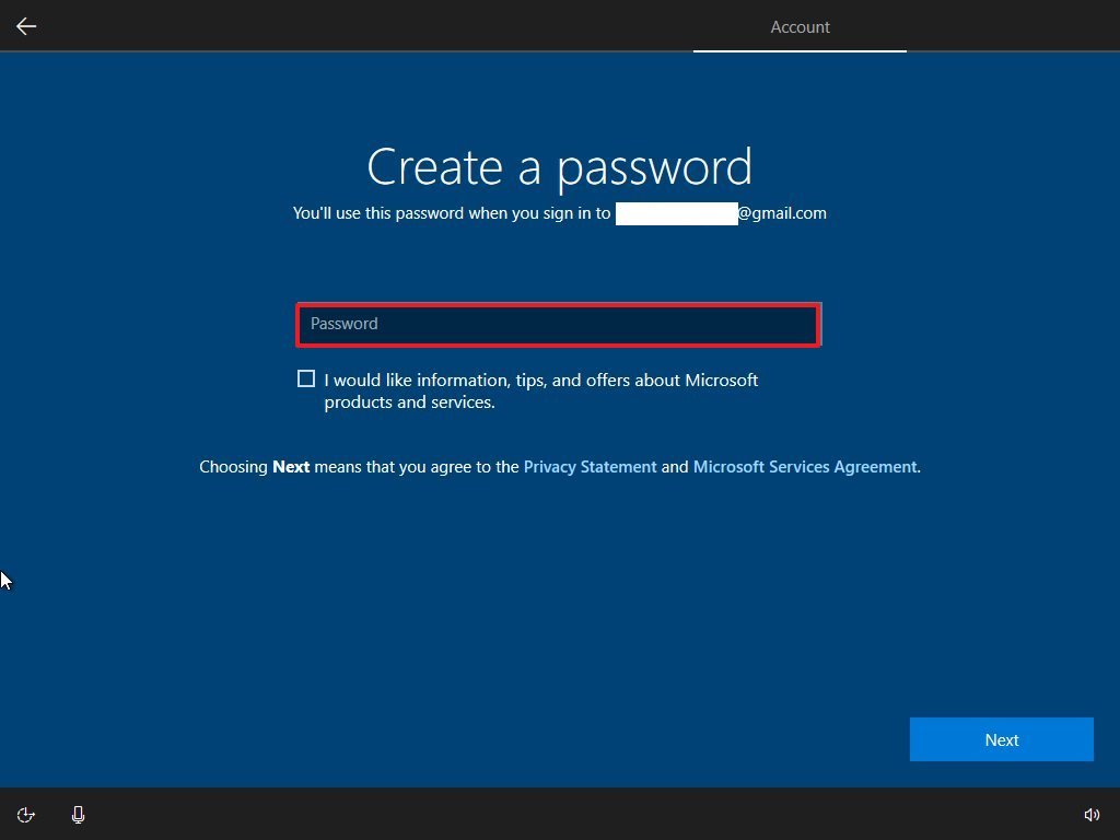 Create Microsoft account password during OOBE