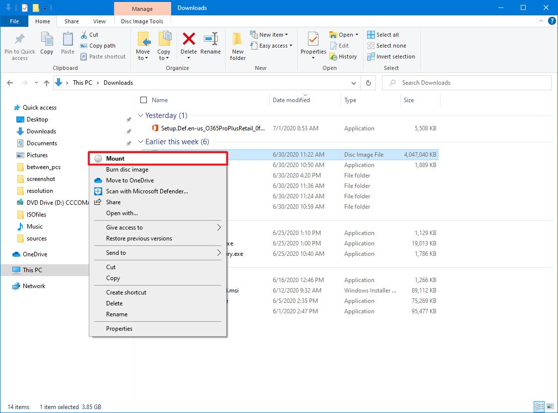 File Explorer смонтировать файл ISO