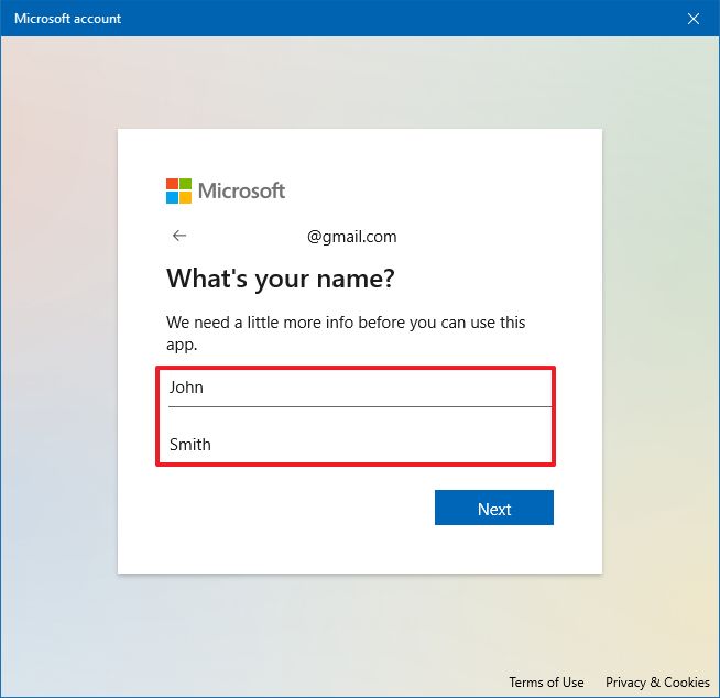 Microsoft account personal information