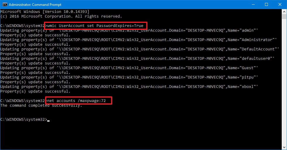 change password from command line windows server 2012