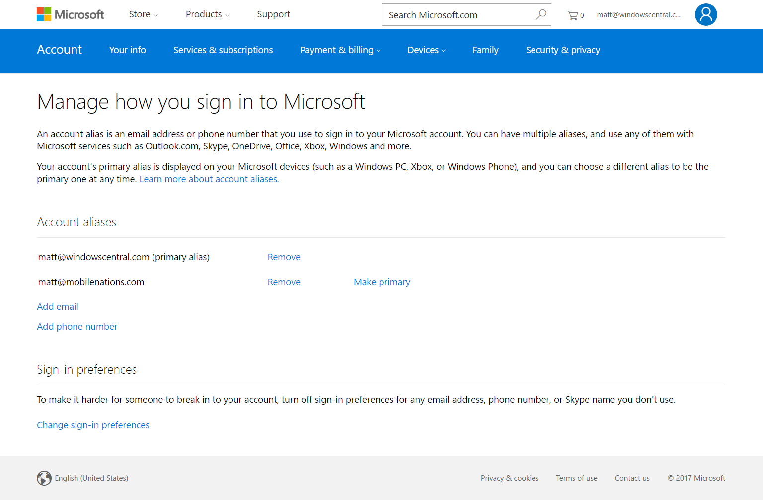 adding a microsoft account alias - changer d email fortnite