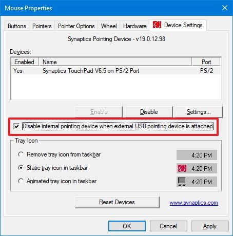 disable touchpad windows