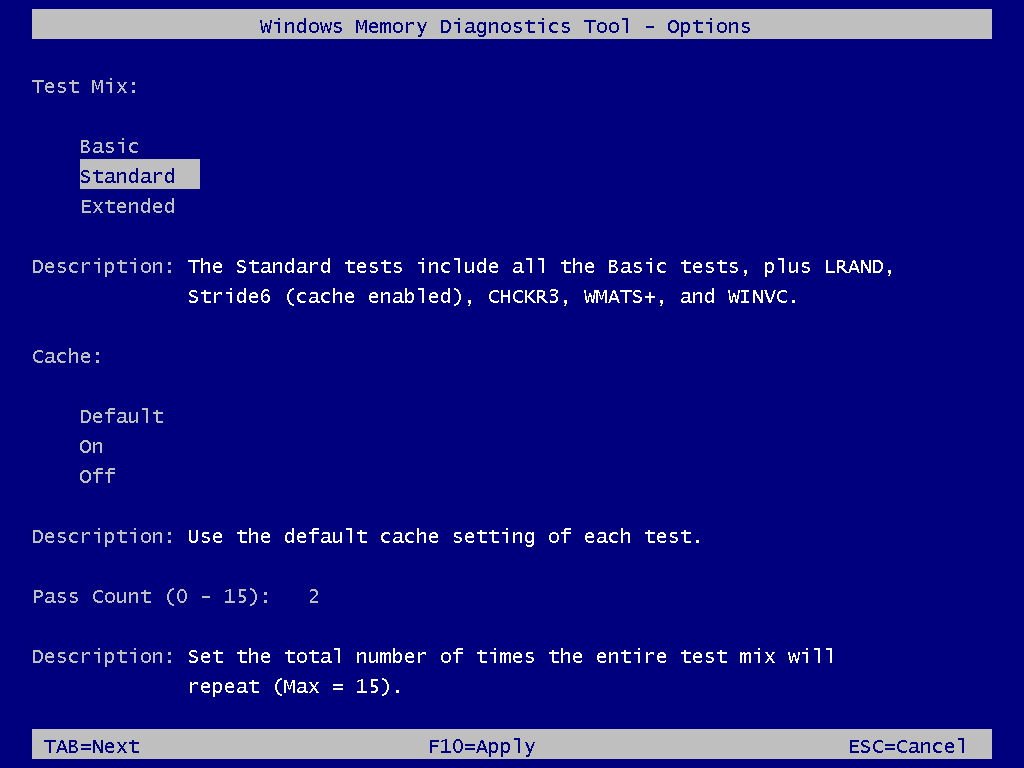 diagnose memory problems windows 10