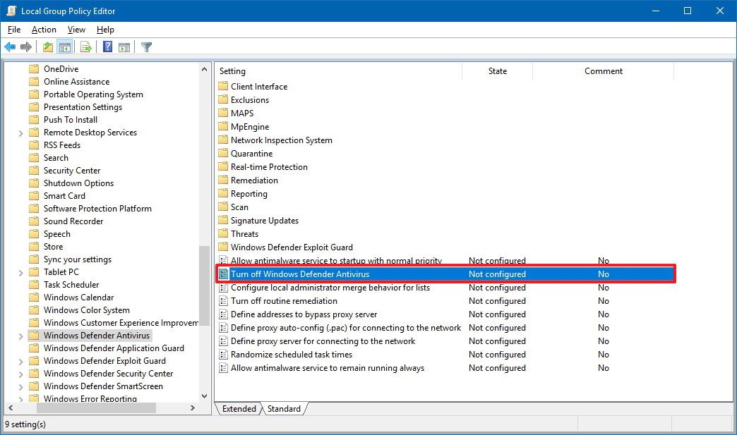 disable anti spyware registry windows 10