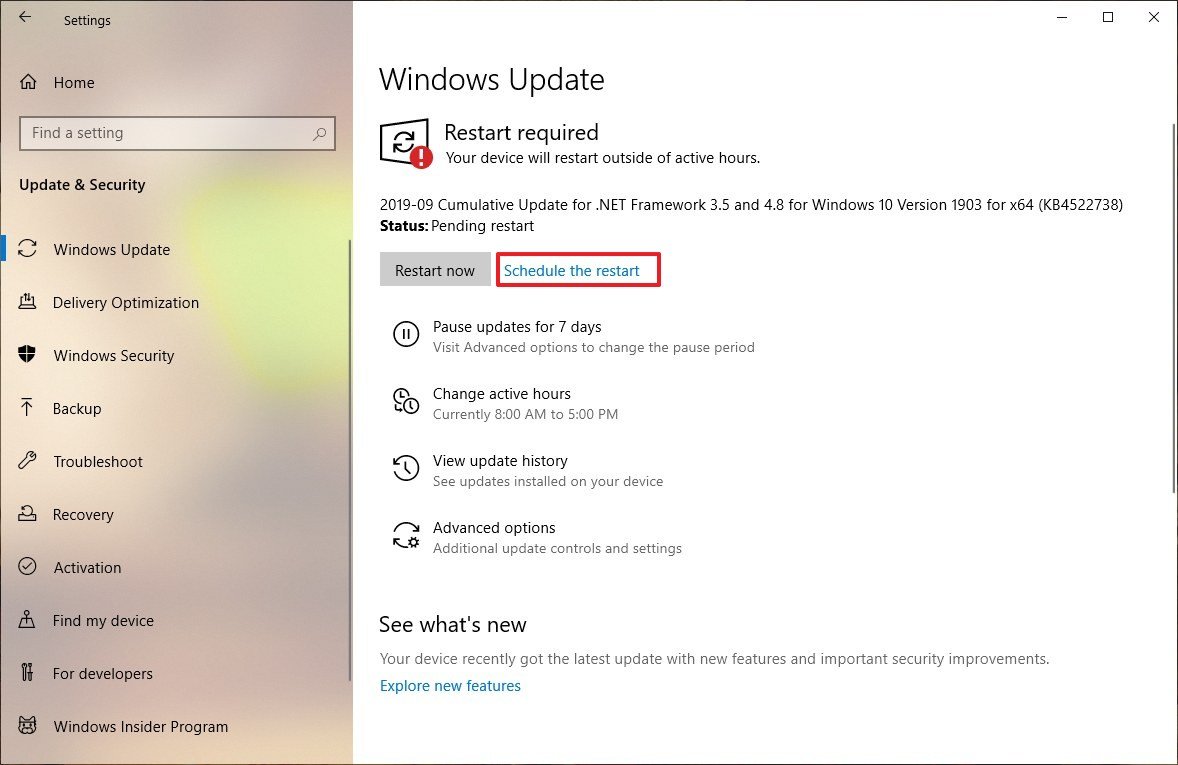 windows update your desktop computer will restart in 2 days