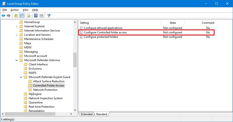 Configure Controlled folder access policy